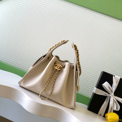 CHANEL 25S HOBO BAG 30 IN LIGHT BEIGE CAVIAR LEATHER WITH GOLD HARDWARE