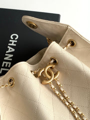 CHANEL 25S HOBO BAG 40 IN LIGHT BEIGE CAVIAR LEATHER WITH GOLD HARDWARE