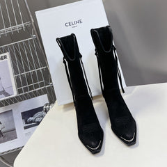 CELINE 25S HIGH CUT CHELSEA BOOTS 45MM IN BLACK SUEDE