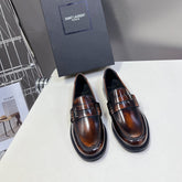 YSL 25S SAINT LAURENT LOAFERS IN TORTOISESHELL BROWN GLOSSY CALFSKIN