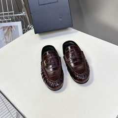 YSL 25S LOAFER MULE IN DARK BROWN CALFSKIN