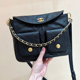 CHANEL 25S HOBO BAG 24 IN BLACK HAAS SOFT COWHIDE FABRIC