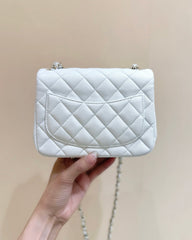 CHANEL 25S MINI SQUARE FLAP BAG 17 IN WHITE CALFSKIN CAVIAR GOLD HARDWARE