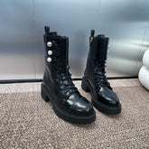 DIOR 25S D-STRIKE LACE-UP PUNK BOOTS 30MM IN BLACK CALFSKIN