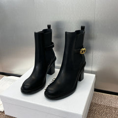 DIOR 25S MONTAIGNE MEDIUM BOOTS 70MM IN BLACK CALFSKIN