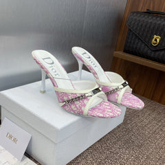 DIOR 25S HIGH HEELS PUNK 85MM IN PINK WHITE CALFSKIN AND CANVAS