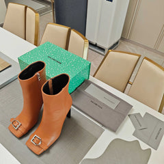 BALENCIAGA 25S BEL AIR BOOTS 115 MM IN DARK ORANGE CALFSKIN WITH SILVER HARDWARE