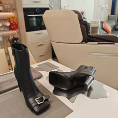 BALENCIAGA 25S BEL AIR BOOTS 115 MM IN BLACK CALFSKIN WITH SILVER HARDWARE