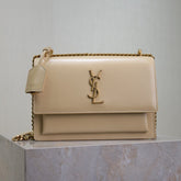YSL 25S SUNSET BAG 22 IN NUDE CALFSKIN GOLD HARDWARE