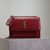 YSL 25S SUNSET BAG 22 IN CRIMSON RED CALFSKIN GOLD HARDWARE