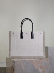 YSL 25S RIVE GAUCHE TOTE BAG 48 IN DUSTY GRAY CANVAS