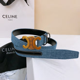 CELINE 25S BELT TRIOMPHE TAURILLON 25MM IN BLACK CALFSKIN AND DENIM 558345