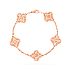 CLOVER 5 MOTIFS PINK GOLD DIAMOND BRACELET
