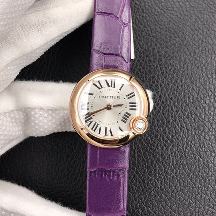 BALLON BLEU DE CARTIER QUARTZ ROSE GOD CASE PURPLE LEATHER