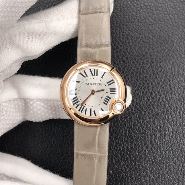 BALLON BLANC DE CARTIER ROSE GOLD CASE GREY LEATHER