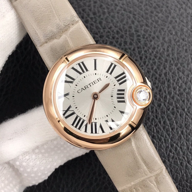 BALLON BLANC DE CARTIER ROSE GOLD CASE GREY LEATHER