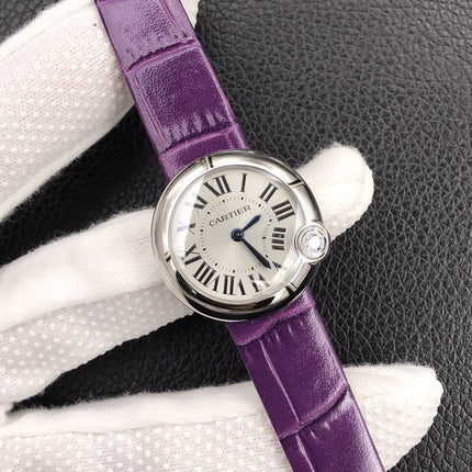 BALLON BLANC DE CARTIER QUARTZ STEEL CASE PURPLE LEATHER