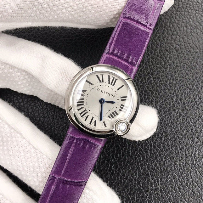 BALLON BLANC DE CARTIER QUARTZ STEEL CASE PURPLE LEATHER