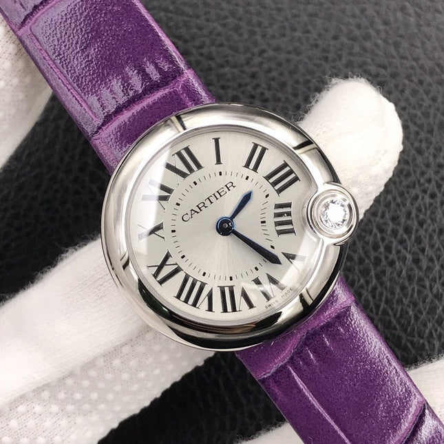 BALLON BLANC DE CARTIER QUARTZ STEEL CASE PURPLE LEATHER