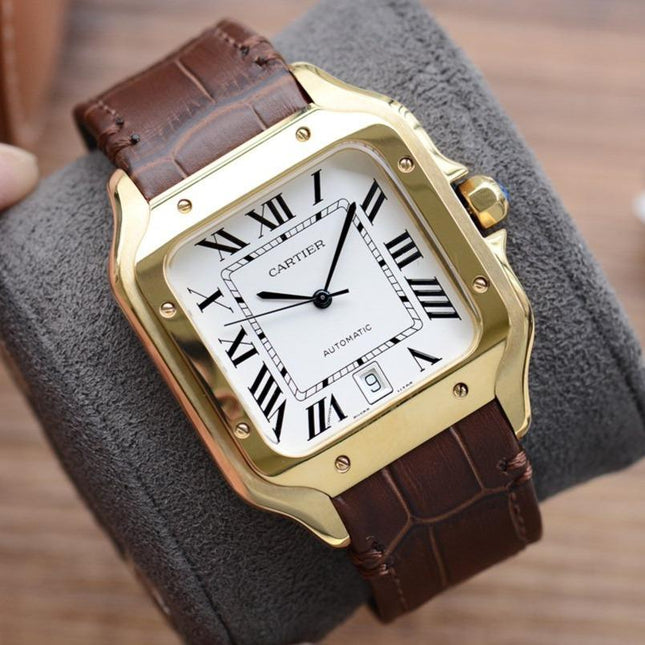 SANTOS DE CARTIE 39MM GOLD CASE LEATHER STRAP