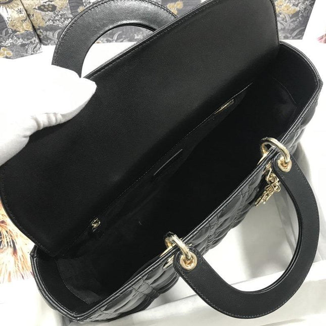 LARGE LADY BAG 32CM BLACK CANNAGE LAMBSKIN