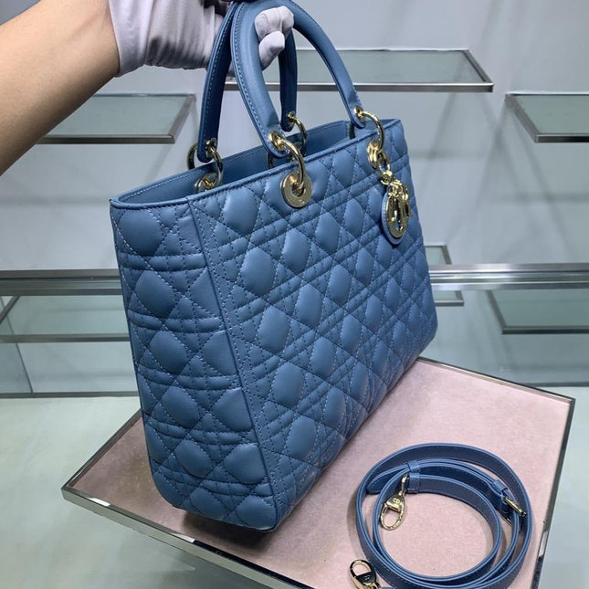 LARGE LADY BAG 32CM BLUE CANNAGE LAMBSKIN