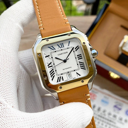 SANTOS 38MM GOLD STEEL AUTOMATIC LEATHER