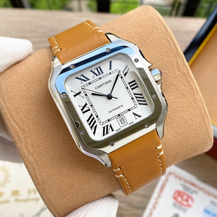 SANTOS 38MM STEEL AUTOMATIC LEATHER