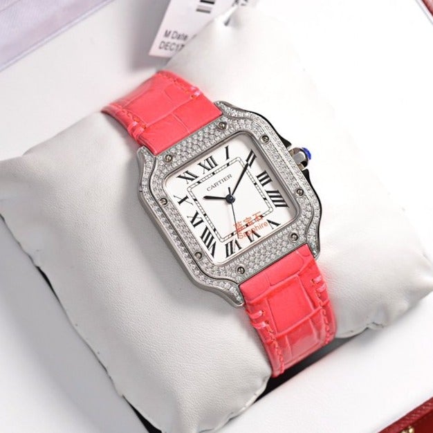 SANTOS LADY 35MM QUARTZ STEEL CASE LEATHER