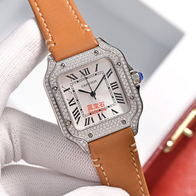 SANTOS LADY 35MM QUARTZ STEEL CASE LEATHER