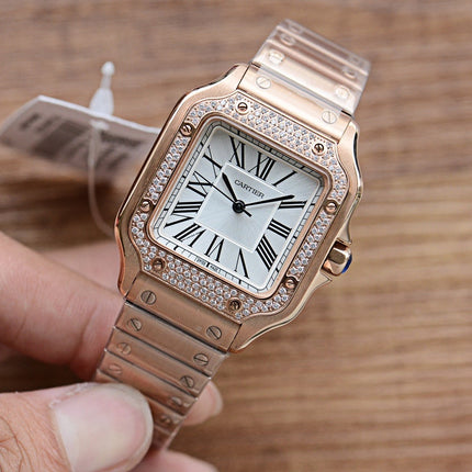 SANTOS LADY 35MM QUARTZ 35MM ROSE GOLD DIAMOND