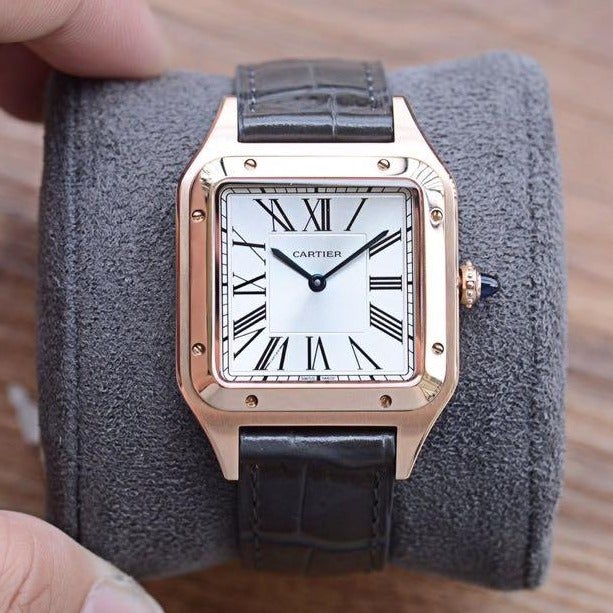 SANTOS DUMONT QUARTZ 33MM ROSE GOLD LEATHER