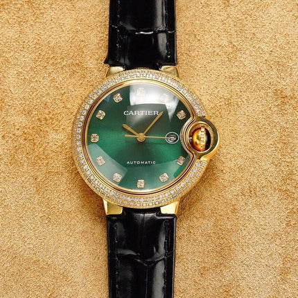 BALLON BLEU 33MM GOLD CASE GREEN DIAL LEATHER STRAP