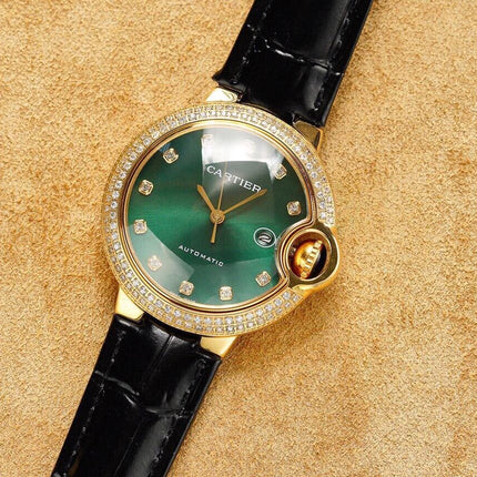 BALLON BLEU 33MM GOLD CASE GREEN DIAL LEATHER STRAP