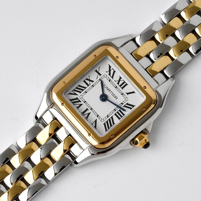 PANTHERE DE CARTIE 22MM QUARTZ GOLD STEEL WHITE DIAL