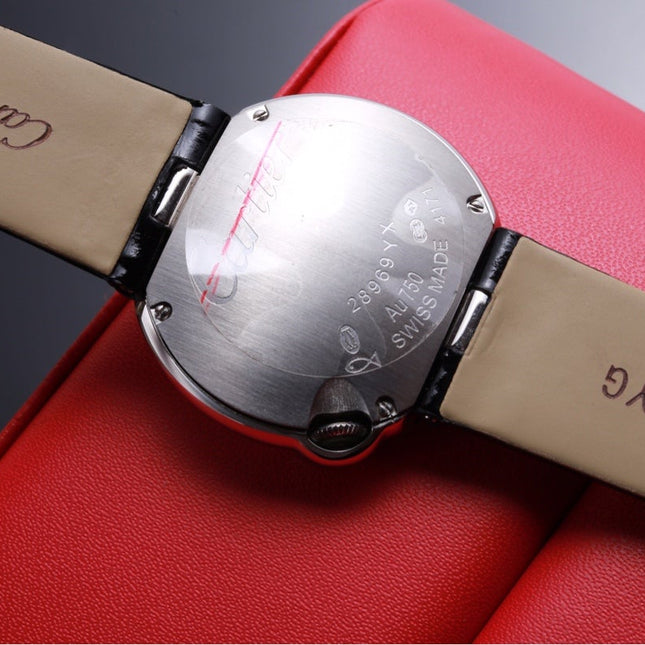 BALLON BLANC 33MM AUTOMATIC DIAMOND NUMERALS LEATHER