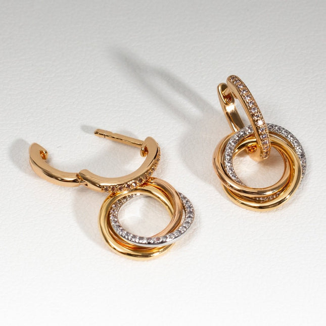 TRINITY EARRINGS GOLD SILVER PINK GOLD DIAMONDS