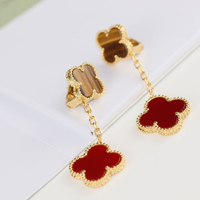 CLOVER EARRINGS GOLD TIGER EYE CARNELIAN 2 MOTIF