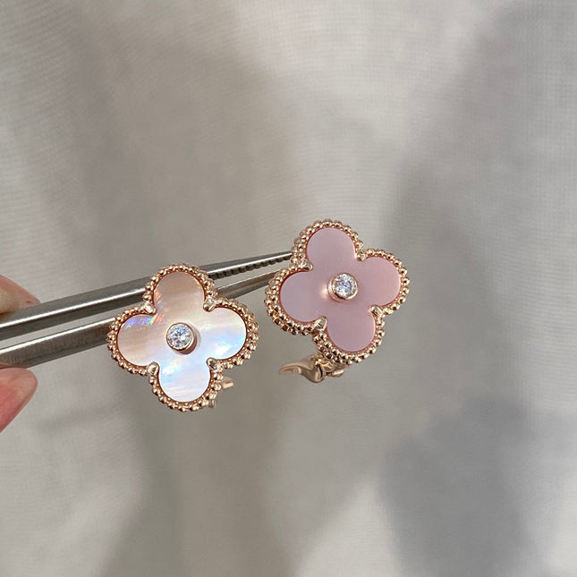 CLOVER MOP PINK GOLD DIAMOND EARRINGS