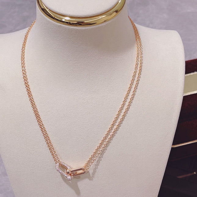 HARDWEAR DOUBLE LINK PEDANT PINK GOLD DIAMOND NECKLACE