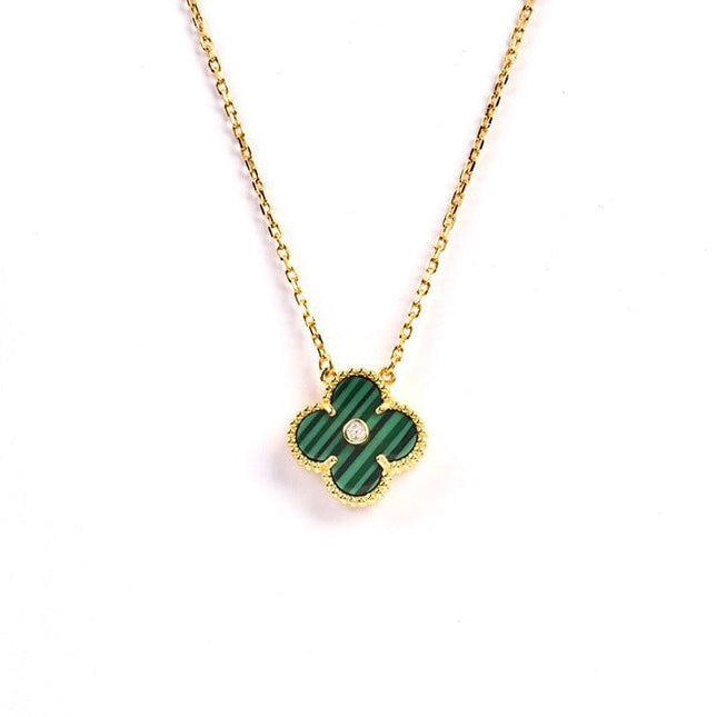 CLOVER PEDANT MALACHITE GOLD NECKLACE