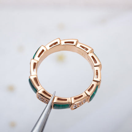 SERPENTI RING PINK GOLD MALACHITE DIAMOND PAVED 4MM