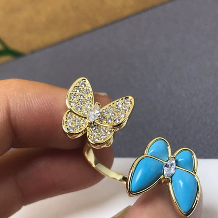 TWIN BUTTERFLY TURQUOISE DIAMOND RING