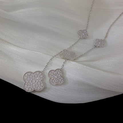 CLOVER 6 MOTIFS SILVER DIAMONDS NECKLACES