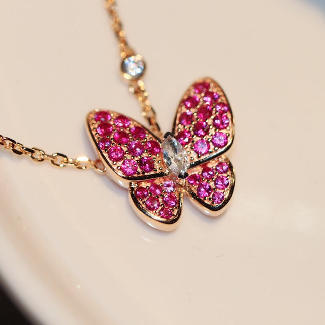 BUTTERFLY RED DIAMOND PINK GOLD NECKLACE