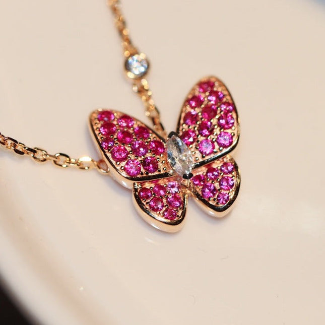 BUTTERFLY RUBY DIAMOND ROSE GOLD NECKLACE