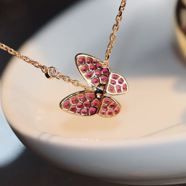 BUTTERFLY RUBY DIAMOND ROSE GOLD NECKLACE