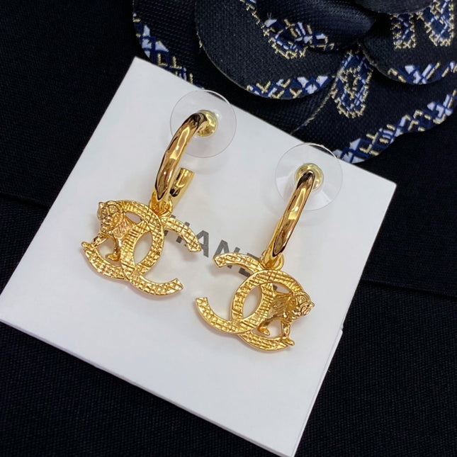 DOUBLE C DROP GOLD TIGER EARRINGS