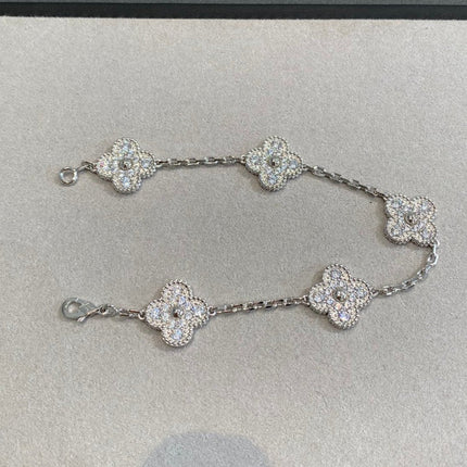 CLOVER 5 MOTIFS SILVER DIAMOND BRACELET