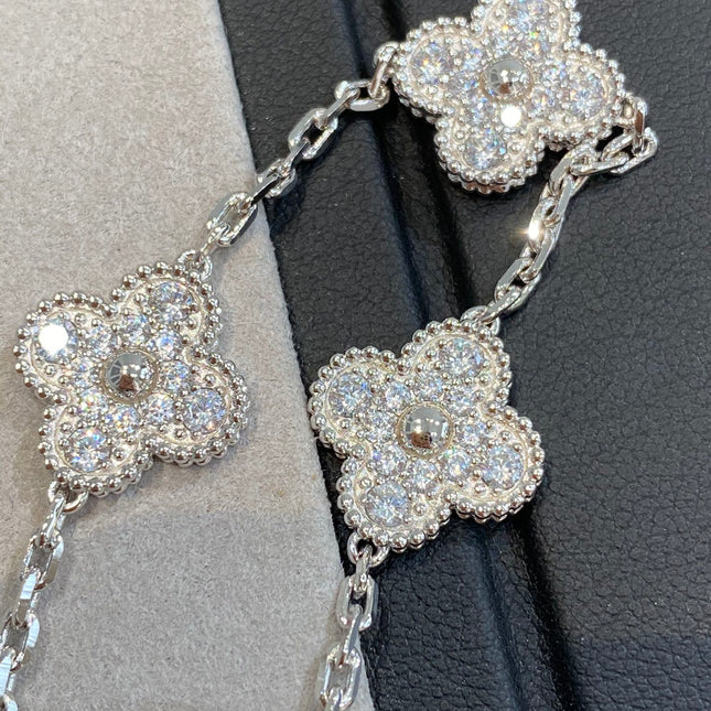 CLOVER 5 MOTIFS SILVER DIAMOND BRACELET